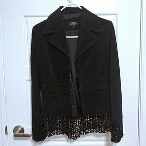 Vintage Costa Blanca tan suede leather blazer with fabric frills. Size M